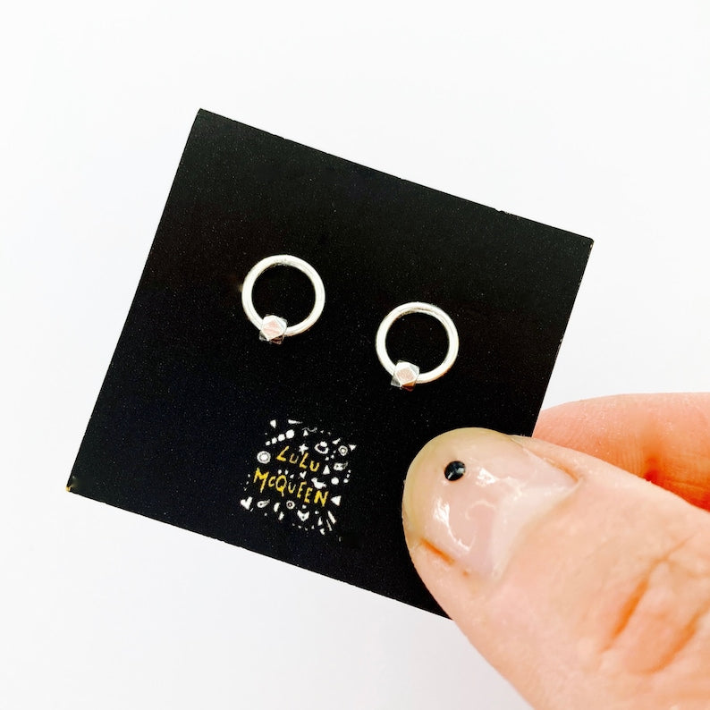 Modern small silver circle stud earrings-Neighbourhood Store 