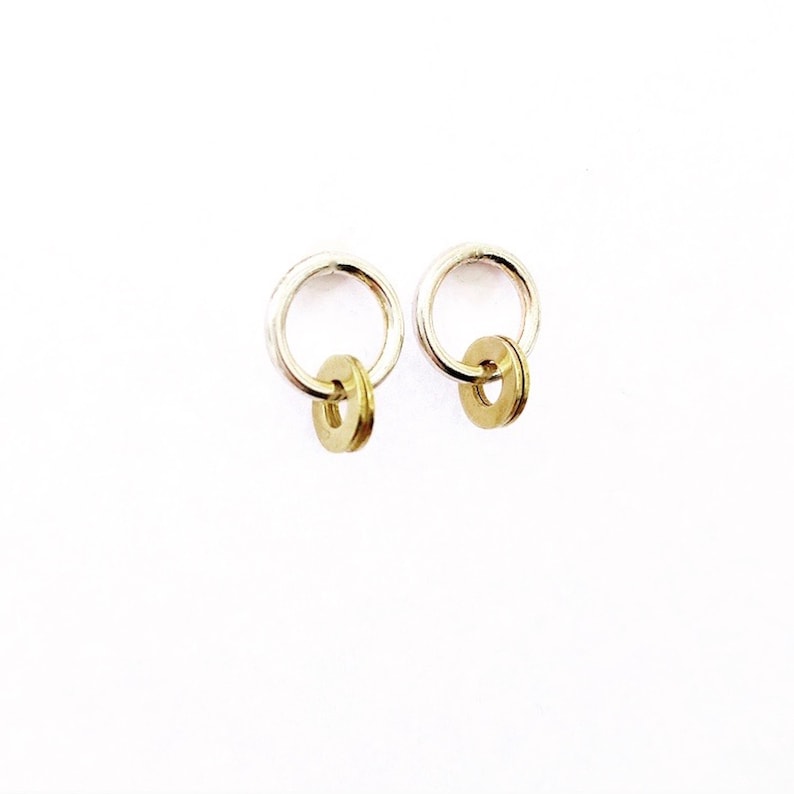 Modern silver & brass circle hoops stud earrings