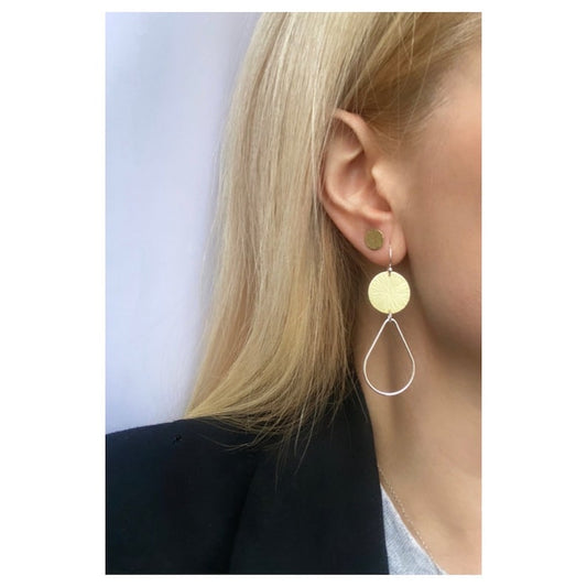Modern silver & brass drop earrings